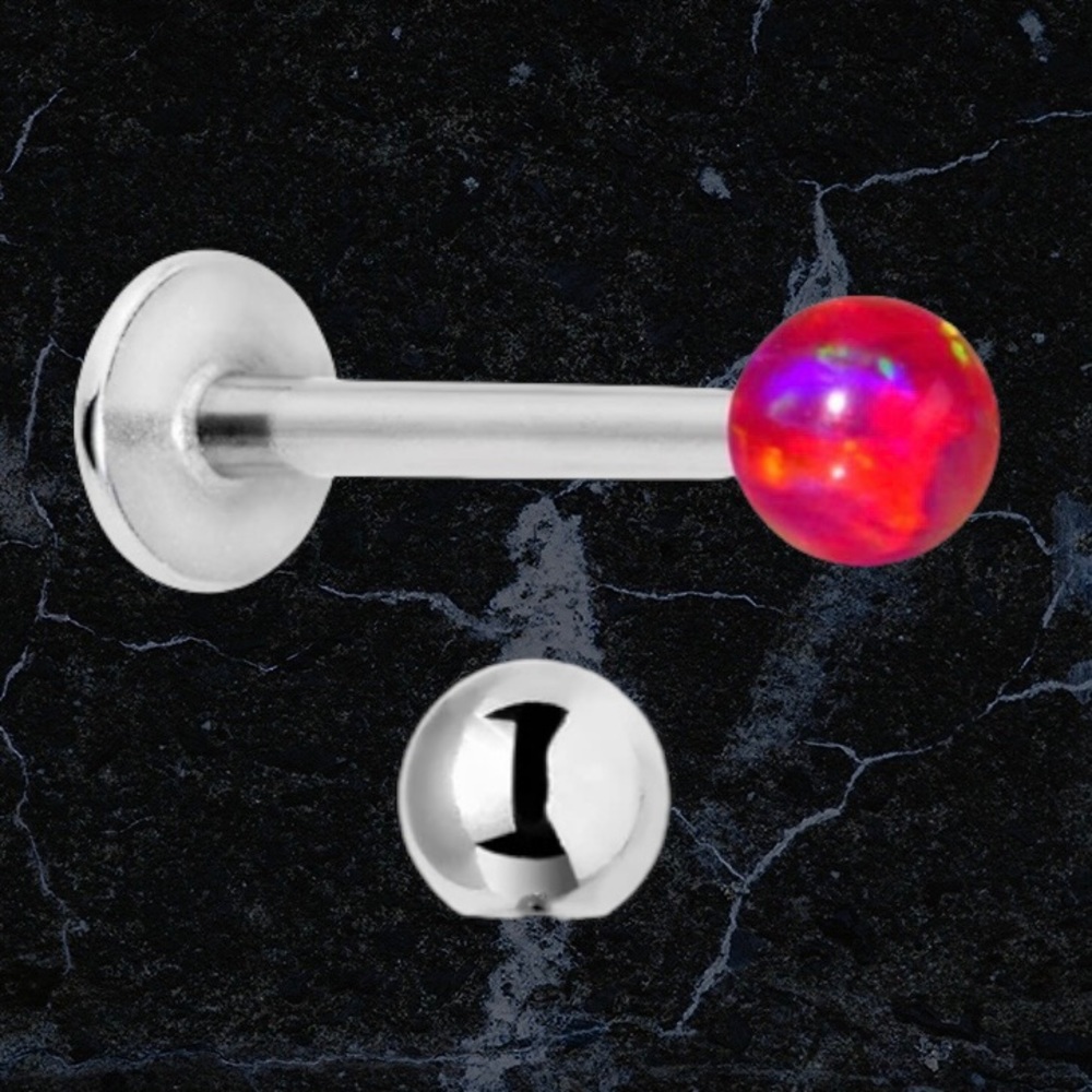 316L Steel 16g Externally Threaded Red Opal Labret